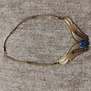Vintage Egyptian Revival Style Gold Tone Lapis Collar